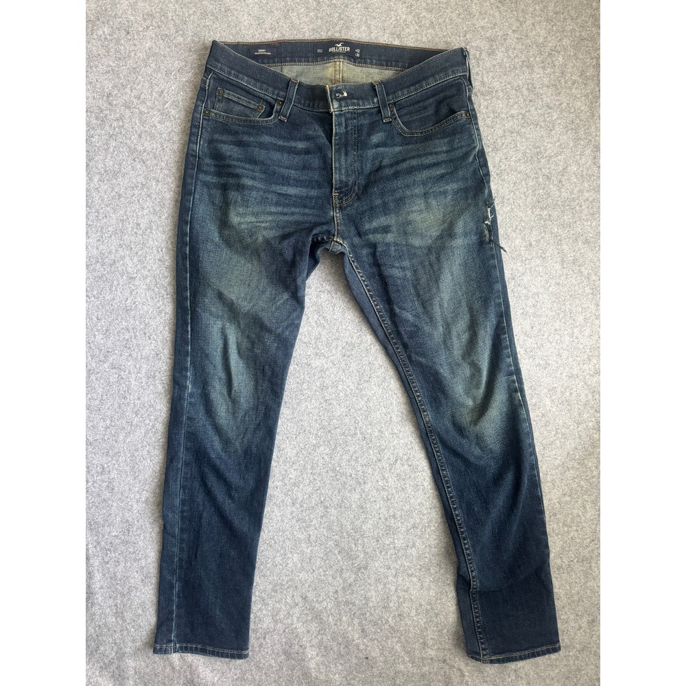 Hollister Mens Skinny Jeans 32x30 Blue Distressed Medium Wash Denim Casual Pants
